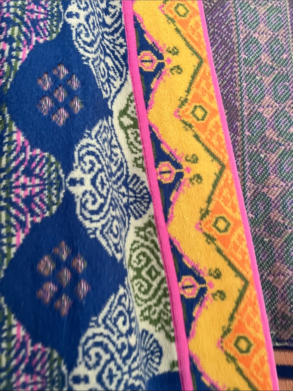 Peck & Peck Boho Royal Blue Mustard Yellow Pink Floral Open Cardigan Size Small - Picture 4 of 12